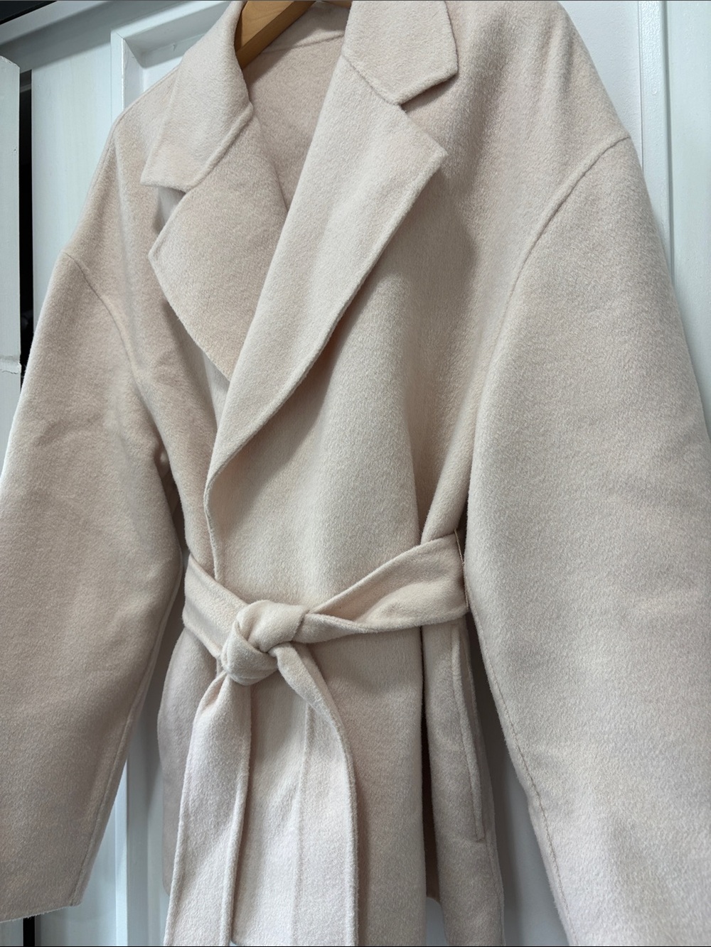 Creme Cozy Plush Double Face Wool Belted Blazer Jacket Size Medium - Picture 6 of 11